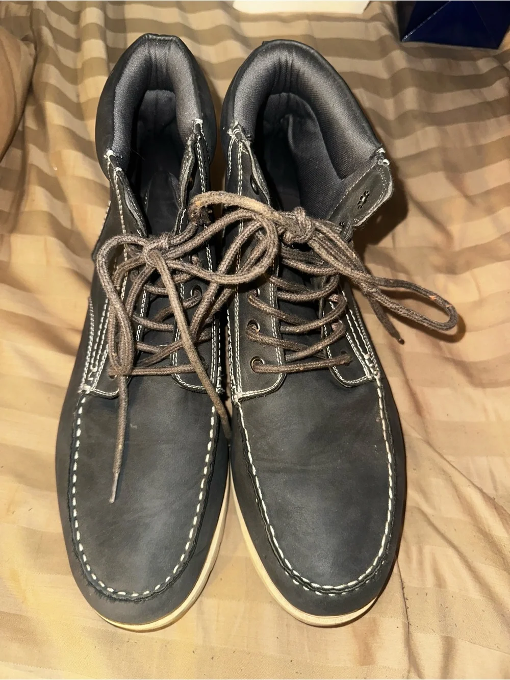 Men's Grey Lace-Up Work Boots with Cream Outsole